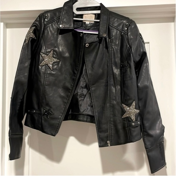 NWOT Girls Hannah Banana Star Patch Faux Leather Jacket size 14 - Picture 2 of 6